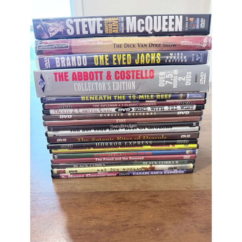 Classic Movie & TV DVD Lot 20 Titles Steve McQueen Brando Abbott Costello Horror